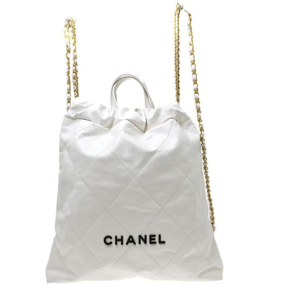 Chanel 22 Chain Quilted Calfskin White Leather Backpack Bag